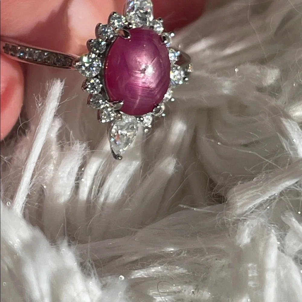 NWT Natural Ruby Star Gemstone with Moissanite Accent Ring in 925 Silver Size 10